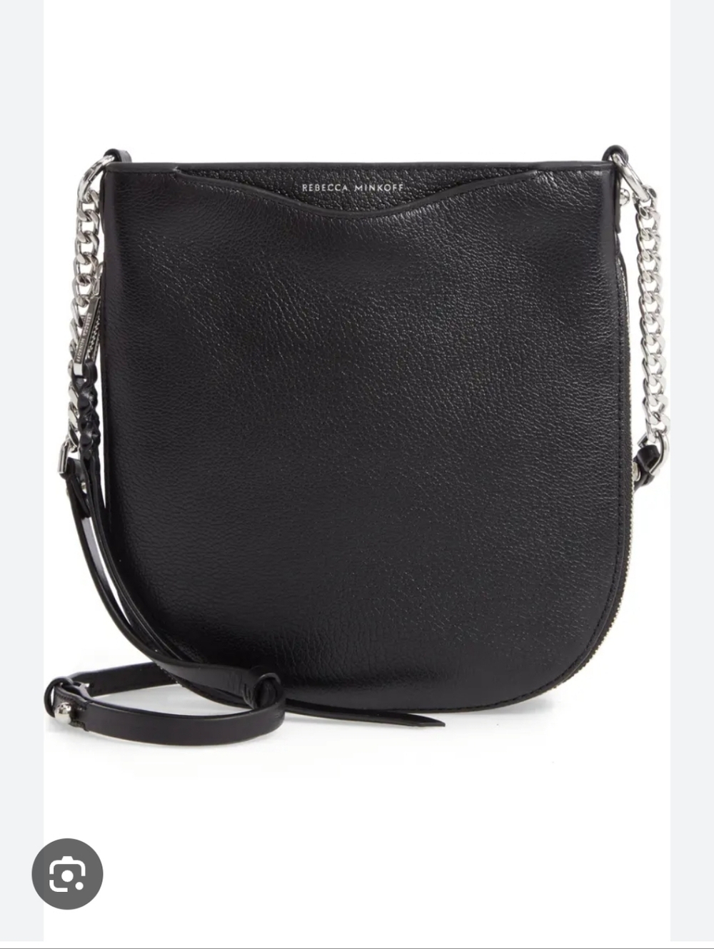 Rebecca Minkoff Black Leather Crossbody Saddle Bag with Chain Detail